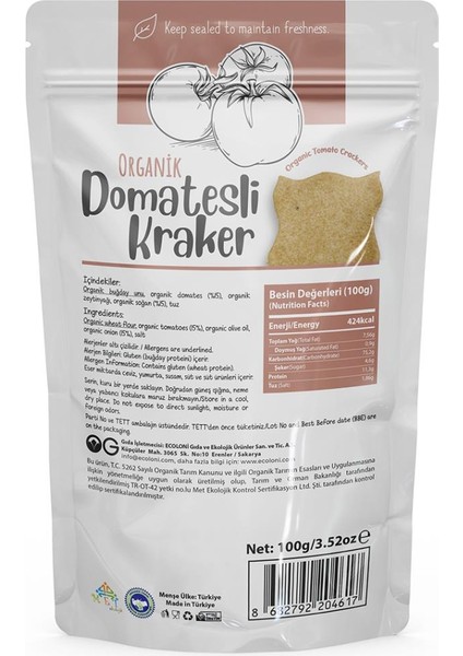Organik Domatesli Kraker 100 gr fiyatları