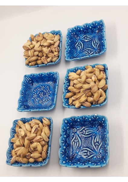 Turkuaz Kare Seramik Çerezlik – 6’lı Set | El Yapımı, Gıda Dostu Sosluk & Sunumluk indirimleri