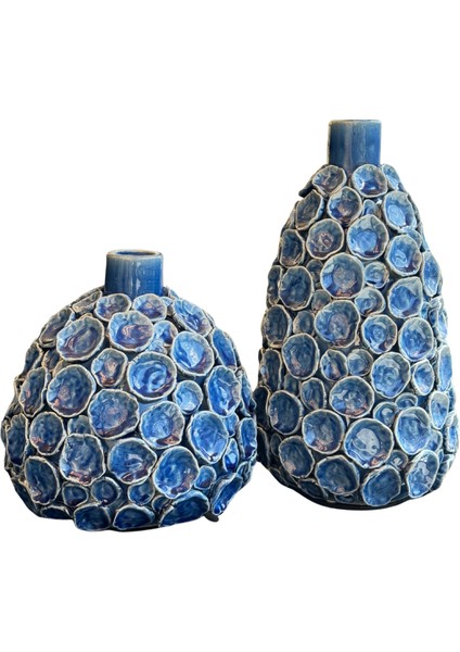 Mavi Mercan Seramik Vazo Seti