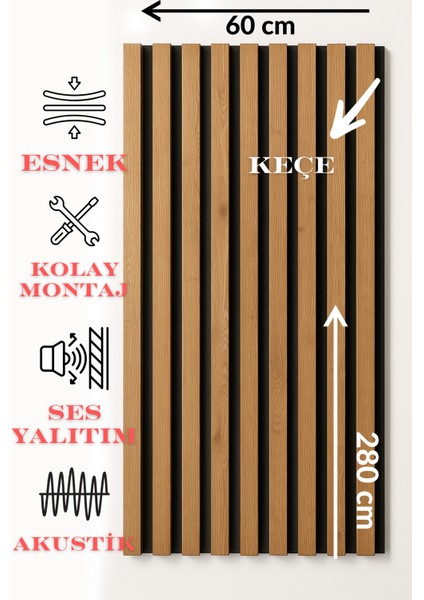 Keçe Tabanlı Duvar Paneli 60X280 cm – Ses Yalıtımlı Akustik Panel | 8 mm Kalınlık fiyatları