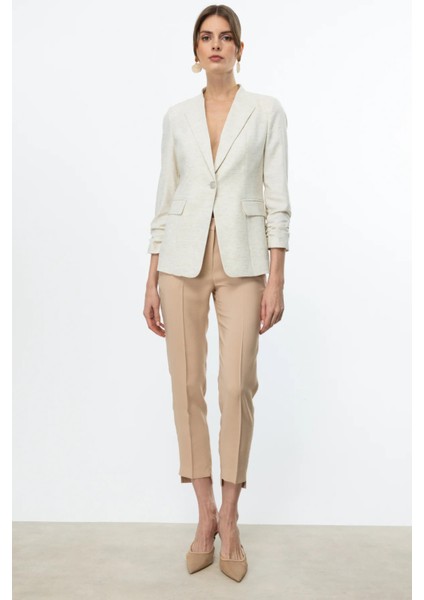 Kadın Beli Lastikli Yan Cep Pantolon 2102 Kum