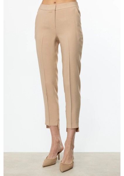 Kadın Beli Lastikli Yan Cep Pantolon 2102 Kum modelleri