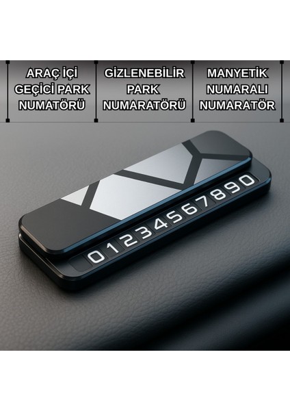 Metal Ultra Şık Araç Içi Geçici Park Numaratörü, Gizlenebilir, Manyetik ve Fosforlu Numaratör