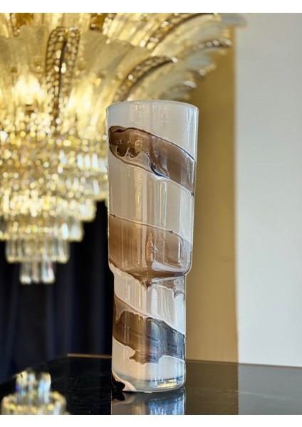 Karamel Şeritli Hendon Cam Vazo Büyük Boy fiyatları