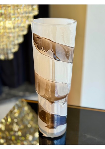 Karamel Şeritli Hendon Cam Vazo Büyük Boy modelleri