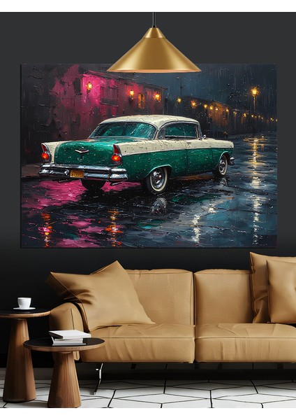 Yeşil Klasik Araba Dekoratif Kanvas - Mdf Ahşap Tablo