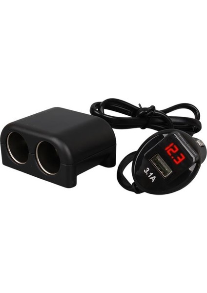 1641 12-24V Tek USB Girişli 120W 80CM Kablolu Dijital Voltaj Ekranlı 2'li Araç Çakmak Çoklayıcı modelleri