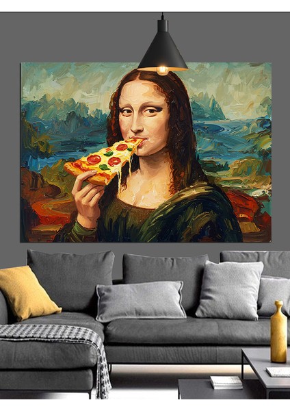 Pizza Yiyen Mona Lisa Dekoratif Kanvas - Mdf Ahşap Tablo fiyatları