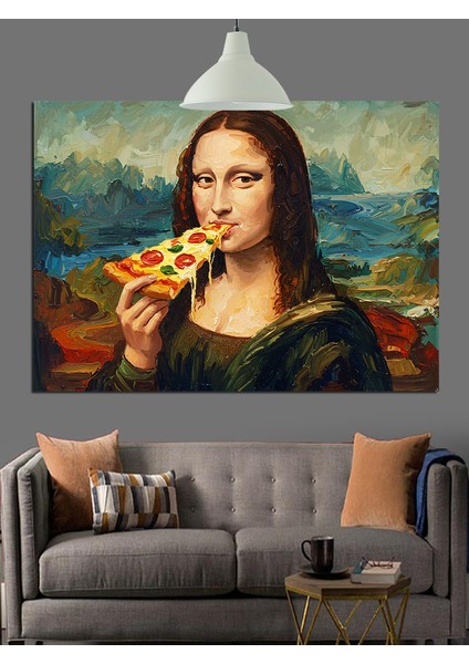 Pizza Yiyen Mona Lisa Dekoratif Kanvas - Mdf Ahşap Tablo modelleri