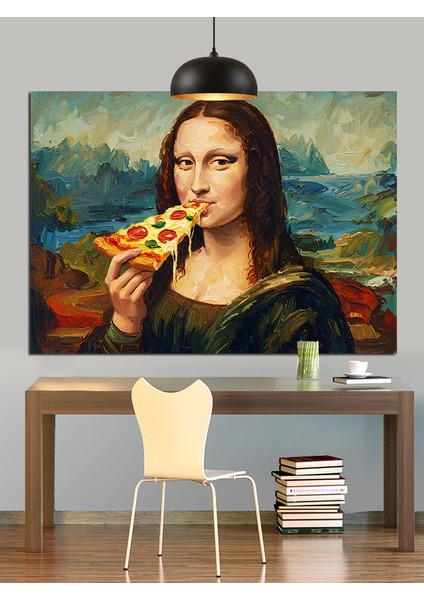 Pizza Yiyen Mona Lisa Dekoratif Kanvas - Mdf Ahşap Tablo fırsatları
