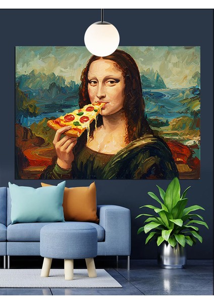 Pizza Yiyen Mona Lisa Dekoratif Kanvas - Mdf Ahşap Tablo indirimleri