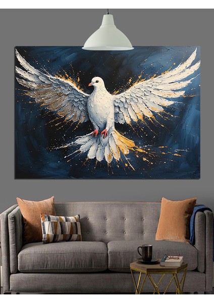 Kanat Çırpan Beyaz Güvercin Dekoratif Kanvas - Mdf Ahşap Tablo