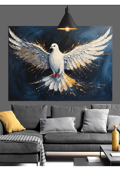 Kanat Çırpan Beyaz Güvercin Dekoratif Kanvas - Mdf Ahşap Tablo indirimleri