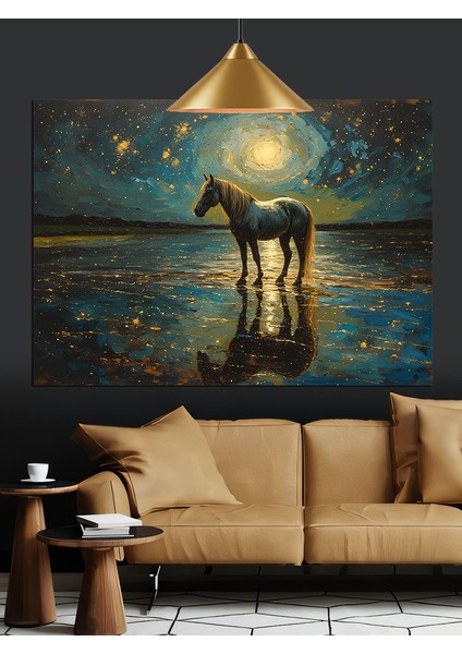 Ayışığında Yalnız At Dekoratif Kanvas - Mdf Ahşap Tablo