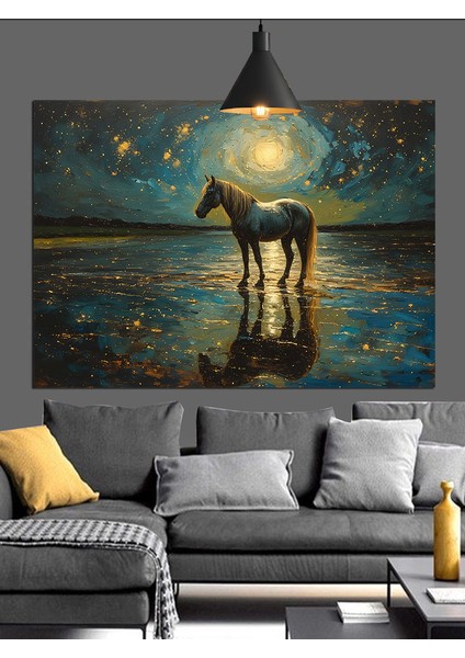 Ayışığında Yalnız At Dekoratif Kanvas - Mdf Ahşap Tablo fiyatları