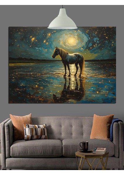 Ayışığında Yalnız At Dekoratif Kanvas - Mdf Ahşap Tablo modelleri
