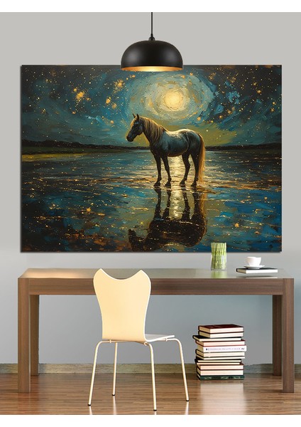 Ayışığında Yalnız At Dekoratif Kanvas - Mdf Ahşap Tablo fırsatları