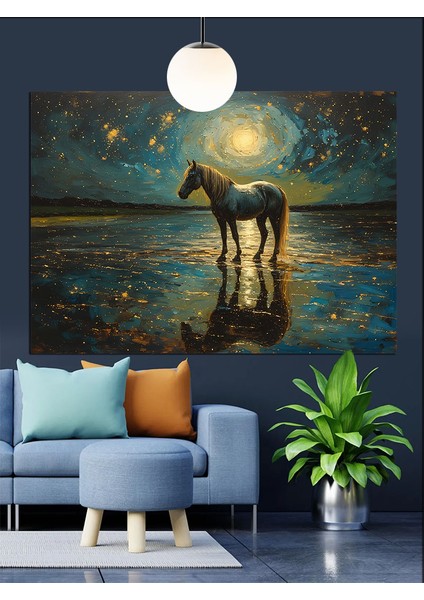 Ayışığında Yalnız At Dekoratif Kanvas - Mdf Ahşap Tablo indirimleri
