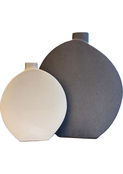 Bohem Seramik Siyah & Bej Vazo Seti