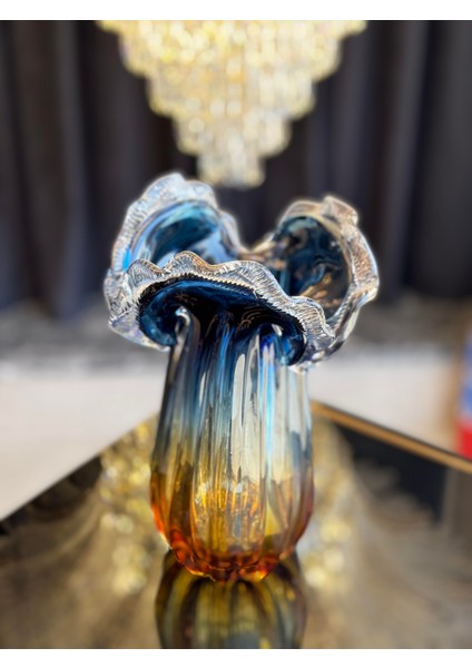 Amber & Mavi Elsa Cam Vazo Büyük Boy fırsatları