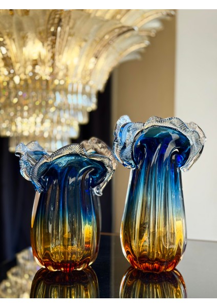 Amber & Mavi Elsa Cam Vazo Büyük Boy indirimleri