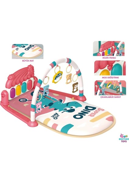 Piyanolu Dinozor Desenli Işıklı Aynalı Sevimli Oyun Halısı Aktivite Matı Oyuncak 70X50