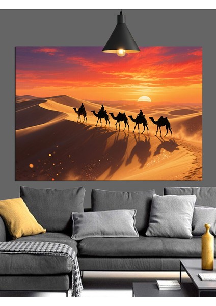 Çöl Kervanı Günbatımı Dekoratif Kanvas - Mdf Ahşap Tablo fiyatları