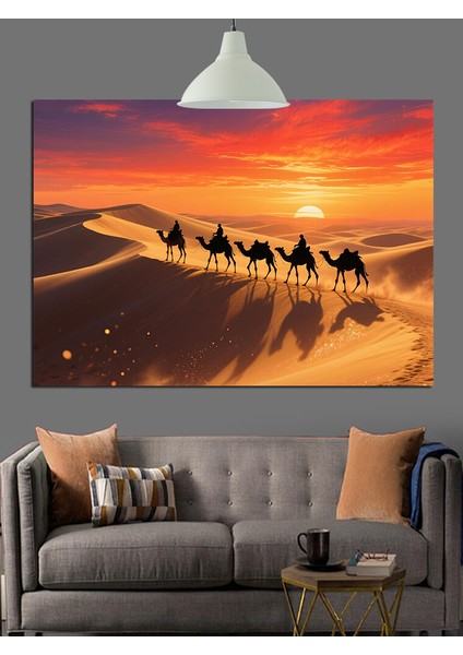 Çöl Kervanı Günbatımı Dekoratif Kanvas - Mdf Ahşap Tablo modelleri