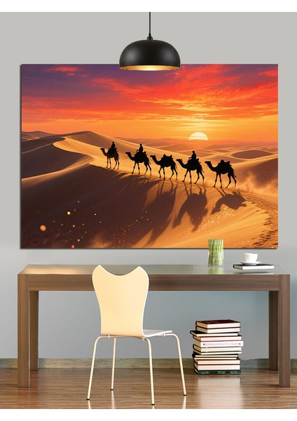 Çöl Kervanı Günbatımı Dekoratif Kanvas - Mdf Ahşap Tablo fırsatları