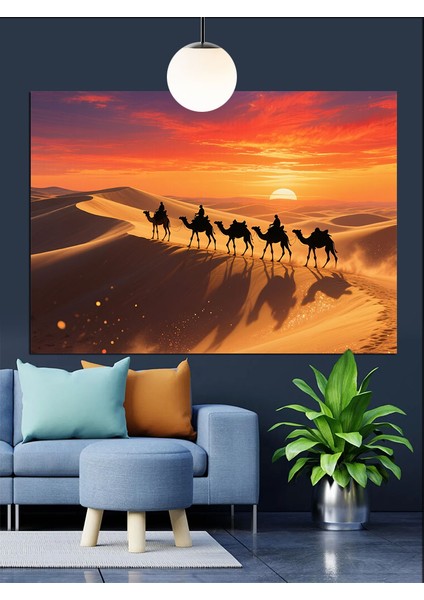 Çöl Kervanı Günbatımı Dekoratif Kanvas - Mdf Ahşap Tablo indirimleri