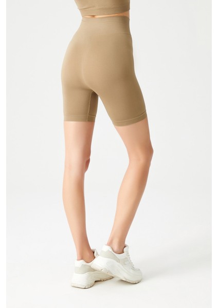 Haki Yüksek Bel Dikişsiz Toparlayıcı Kısa Spor Tayt Seamless Biker fiyatları