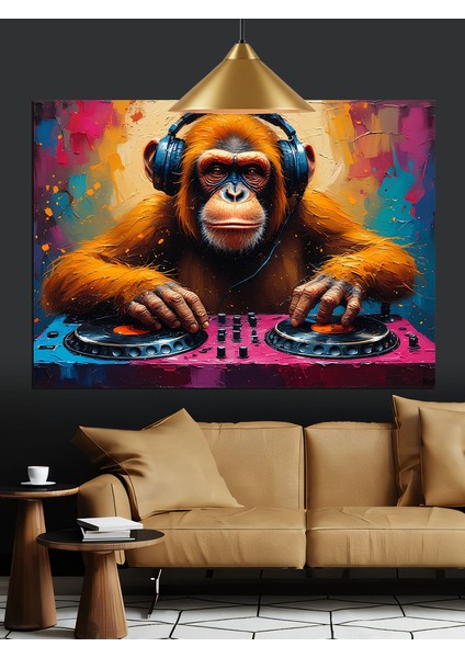 Dj Kulaklıklı Maymun Çizimi Dekoratif Kanvas - Mdf Ahşap Tablo fiyatları