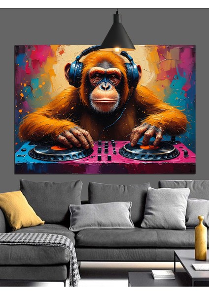 Dj Kulaklıklı Maymun Çizimi Dekoratif Kanvas - Mdf Ahşap Tablo modelleri