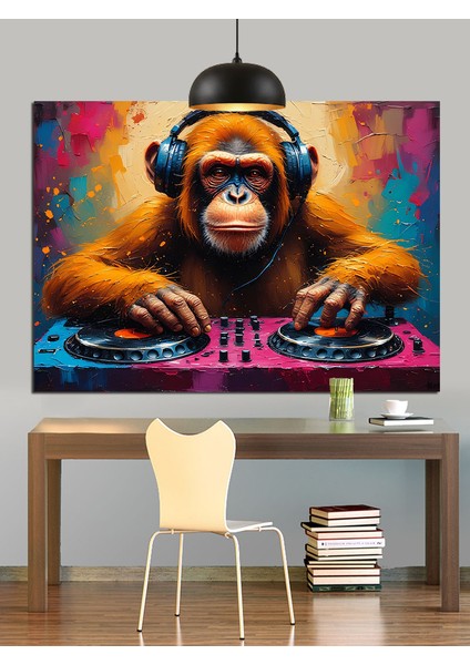 Dj Kulaklıklı Maymun Çizimi Dekoratif Kanvas - Mdf Ahşap Tablo indirimleri