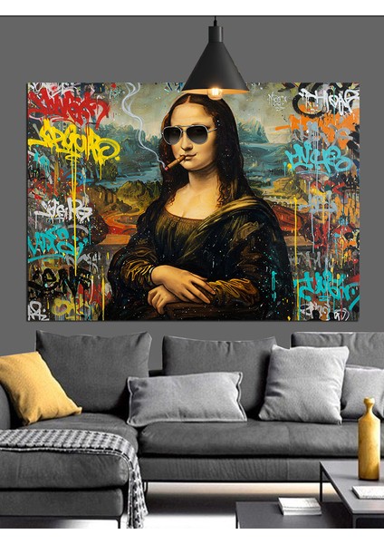 Grafiti Mona Lisa Dekoratif Kanvas - Mdf Ahşap Tablo