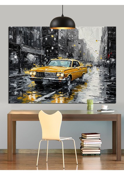 Yağmurlu Sarı Taksi Dekoratif Kanvas - Mdf Ahşap Tablo modelleri