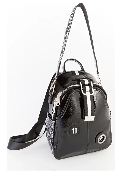 1032 Kadın Kalın Fermuar Şerit Kolon Detaylı Sırt Çantası Siyah Simli fırsatları