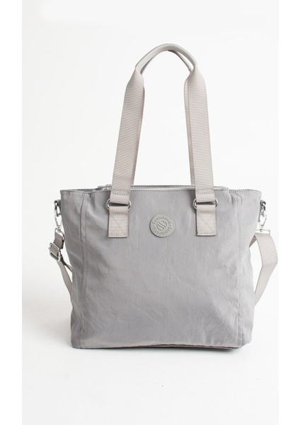 Suya Dayanıklı Klinkır Kumaş Çok Bölmeli Çapraz El ve Omuz Kadın Çanta Gri