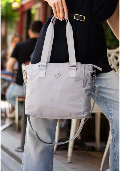 Suya Dayanıklı Klinkır Kumaş Çok Bölmeli Çapraz El ve Omuz Kadın Çanta Gri fiyatları