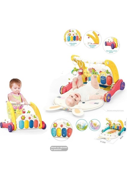 BIB6016-Piyanolu Bebek Yürüteci ve Tavşan Desenli Kırmızı Oyun Halısı 2 in 1 modelleri