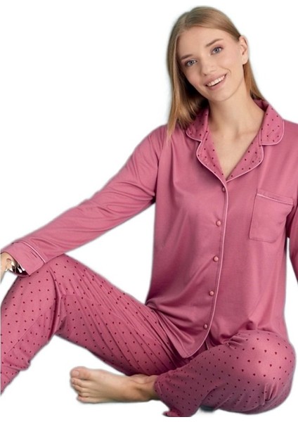 Giulia Eleganza Uzun Kol Önden Düğmeli Kadın Pijama Takımı Ev Giyim Hediyelik fırsatları