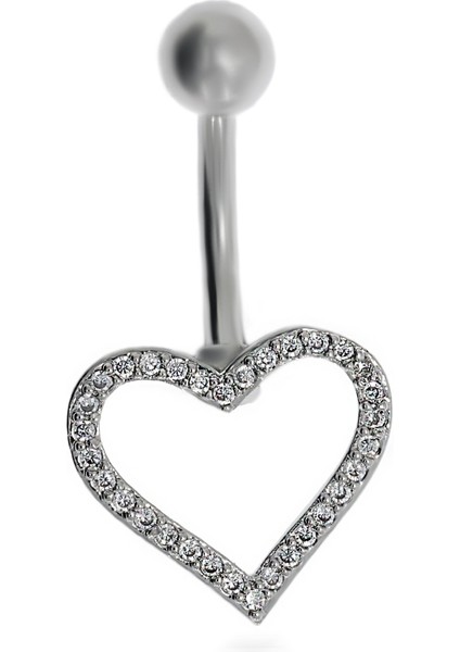 Kadın Taşlı Büyük Kalp Model Çelik Piercing