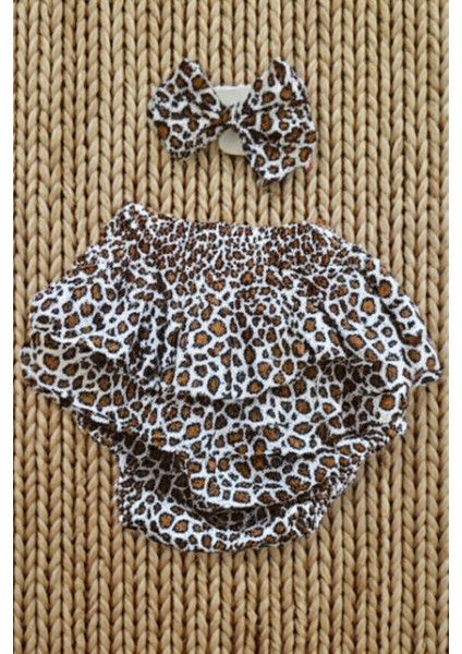 Kız Bebek Desenli Fırfırlı Şort Etek - Bandana Takım Bebek Hediyelik