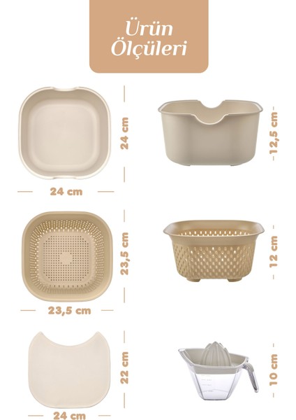 5'li Mutfak Hazırlık Seti - Çok Amaçlı Karıştırma Kabı Kasesi Kesme Tahtası Süzgeç Limon Sıkacağı indirimleri