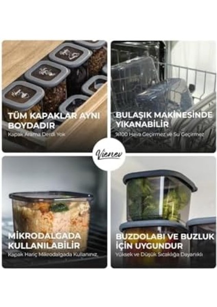 Beyaz Serigrafi Kaşıklı Kare Saklama Kabı 12'li Küçük Boy 0,55 L modelleri