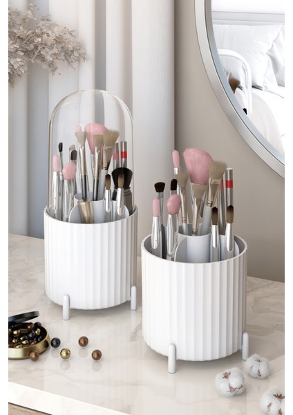 Pembe Renkli Şeffaf Kapaklı Makyaj ve Kozmetik Düzenleyici, 2'li Set