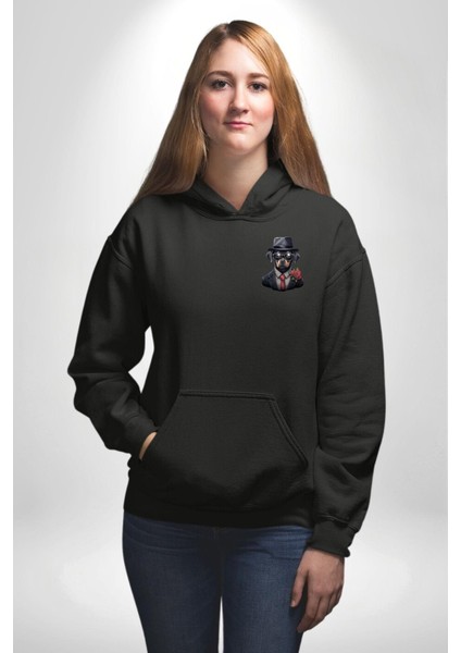 Kırmızı Güllü Takım Elbiseli Şık Köpek Siyah Kapüşonlu Sweatshirt Kadın Erkek Ön Minimal Sırt Baskılı fiyatları