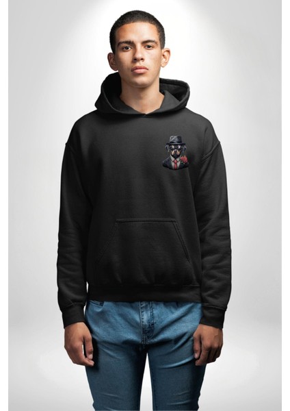 Kırmızı Güllü Takım Elbiseli Şık Köpek Siyah Kapüşonlu Sweatshirt Kadın Erkek Ön Minimal Sırt Baskılı indirimleri