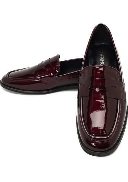 Kadın Bordo Rugan Deri Loafer 25AFD161716