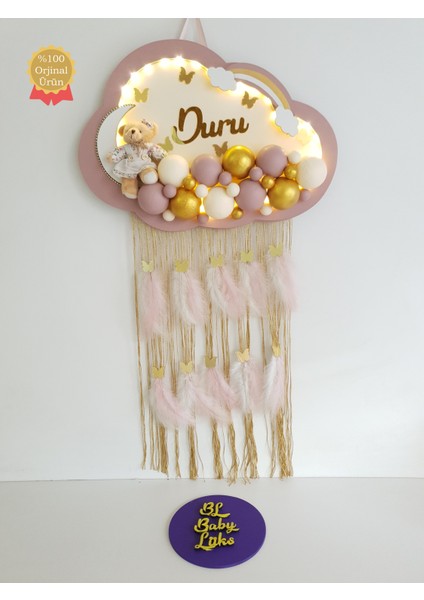 Bubble Ledli Bulut Bebek Kapı Süsü Krem Pudra Gold